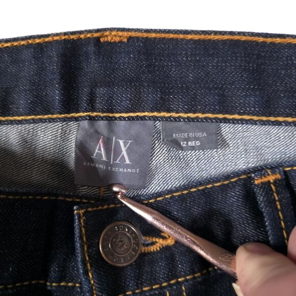 Armani Wide Leg Flared Jeans 12 32x33 Y2K USA Bellbottom Retro Glam Rock Street - Picture 15 of 16